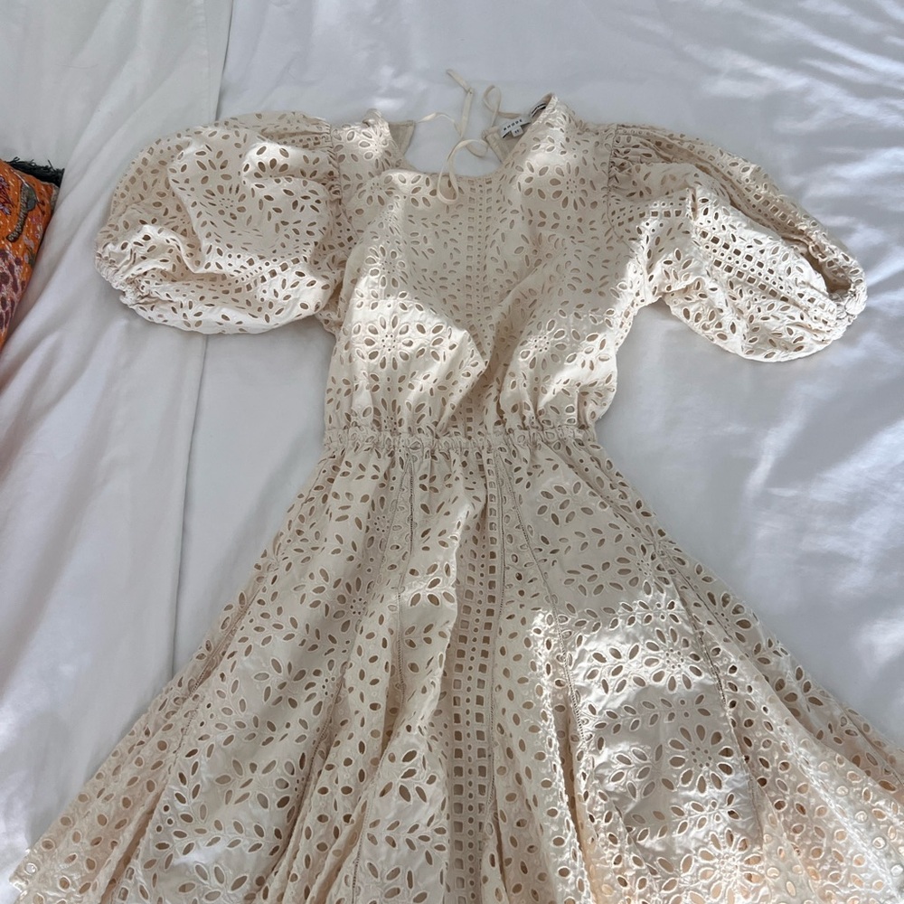 RHODE Cream Eyelet Long Sleeve Midi Dress